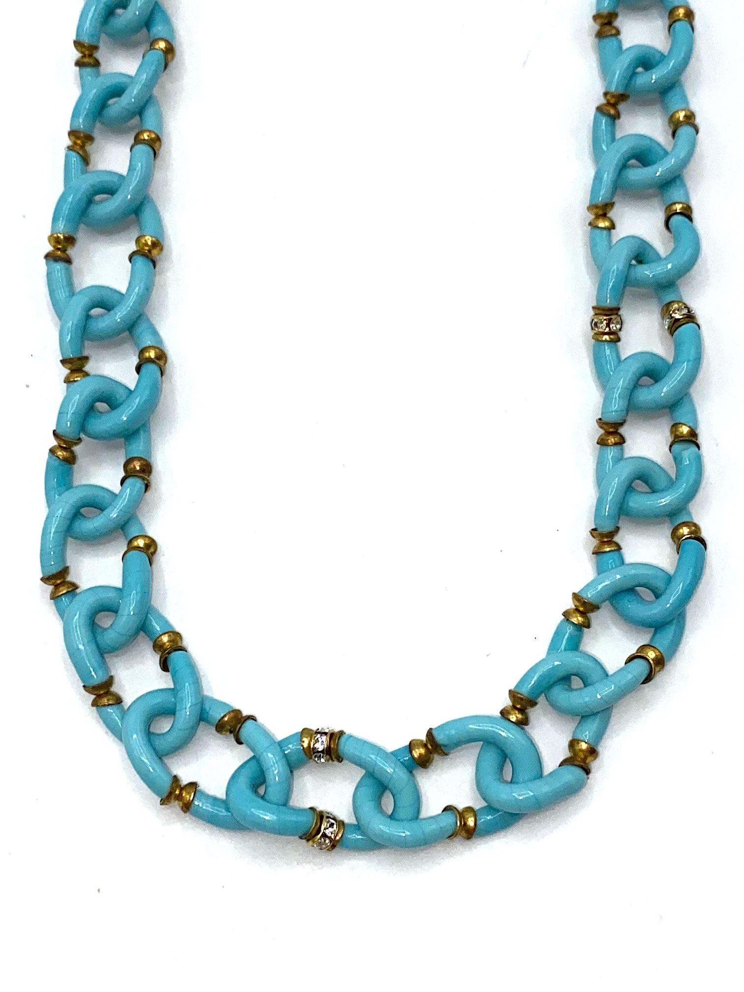 Archimede Seguso, Vetri d'Arte, for Chanel Turquoise Glass Chain Necklace, 1960s 1