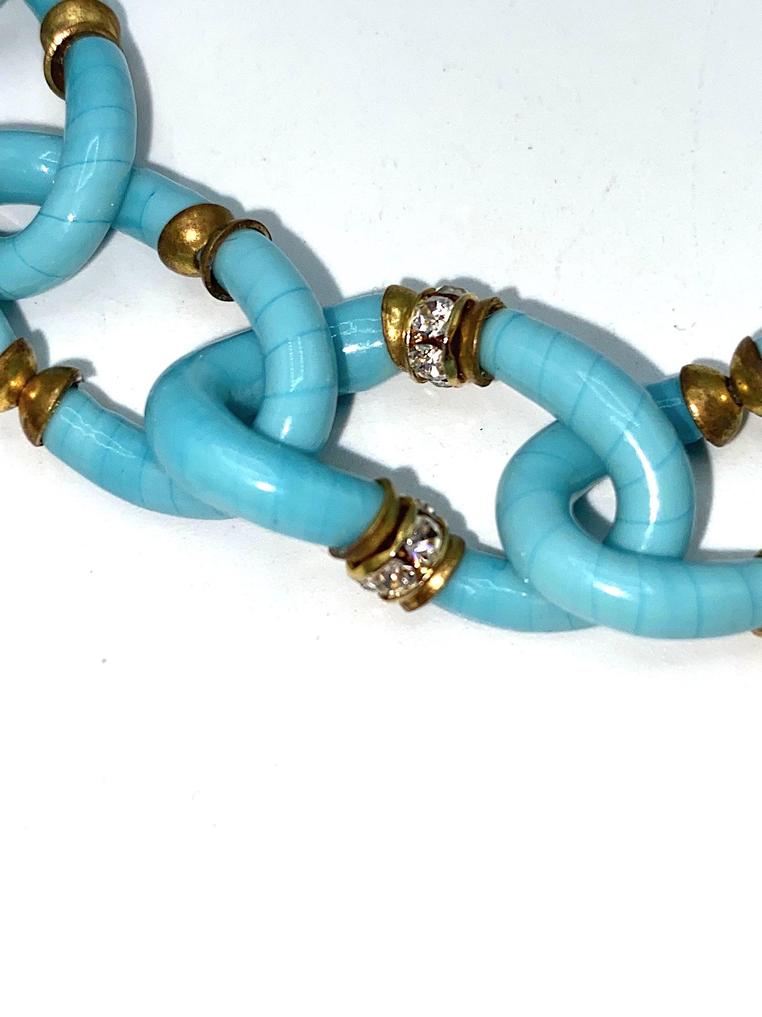 Archimede Seguso, Vetri d'Arte, for Chanel Turquoise Glass Chain Necklace, 1960s 2