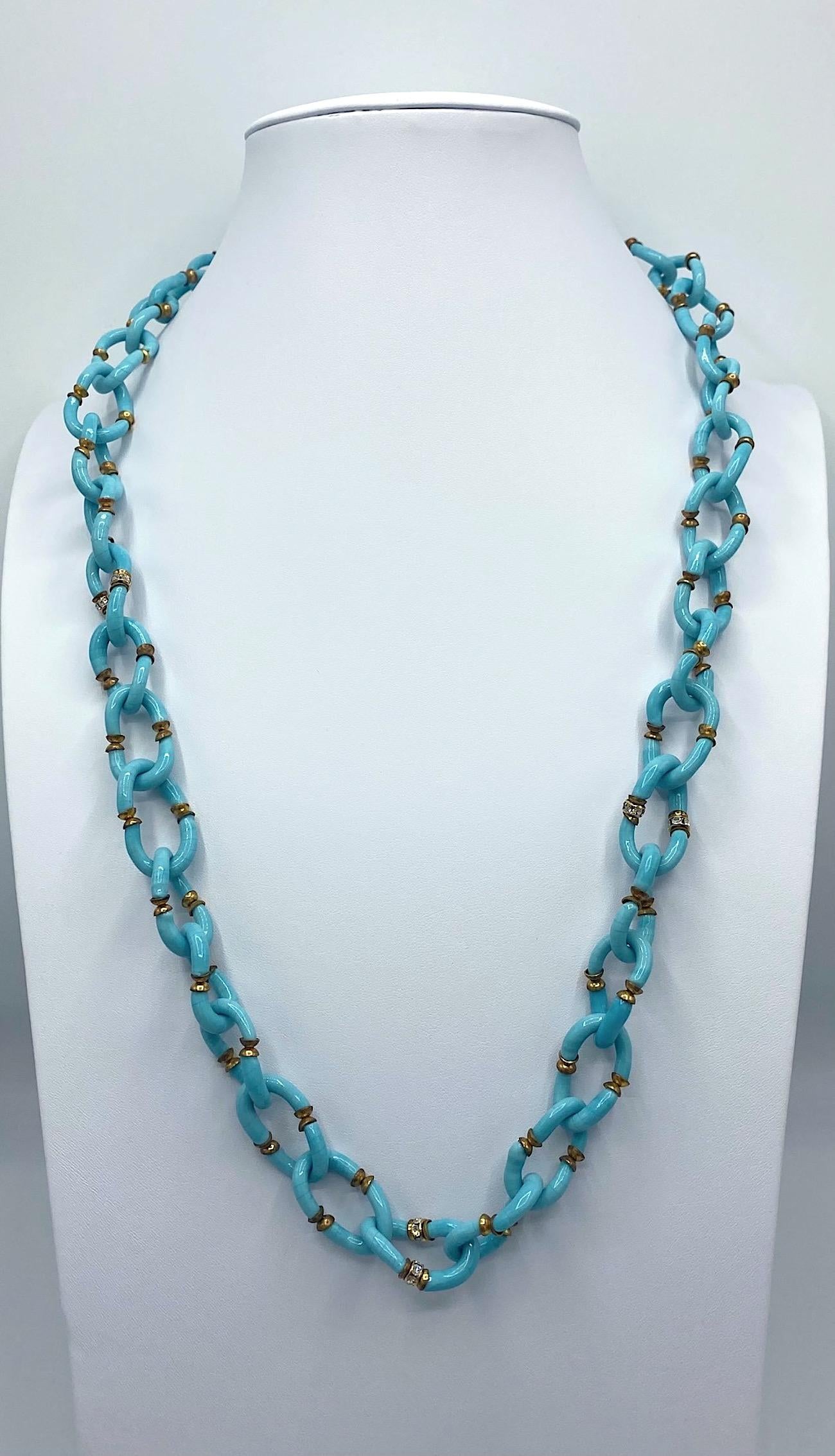 Archimede Seguso, Vetri d'Arte, for Chanel Turquoise Glass Chain Necklace, 1960s 4