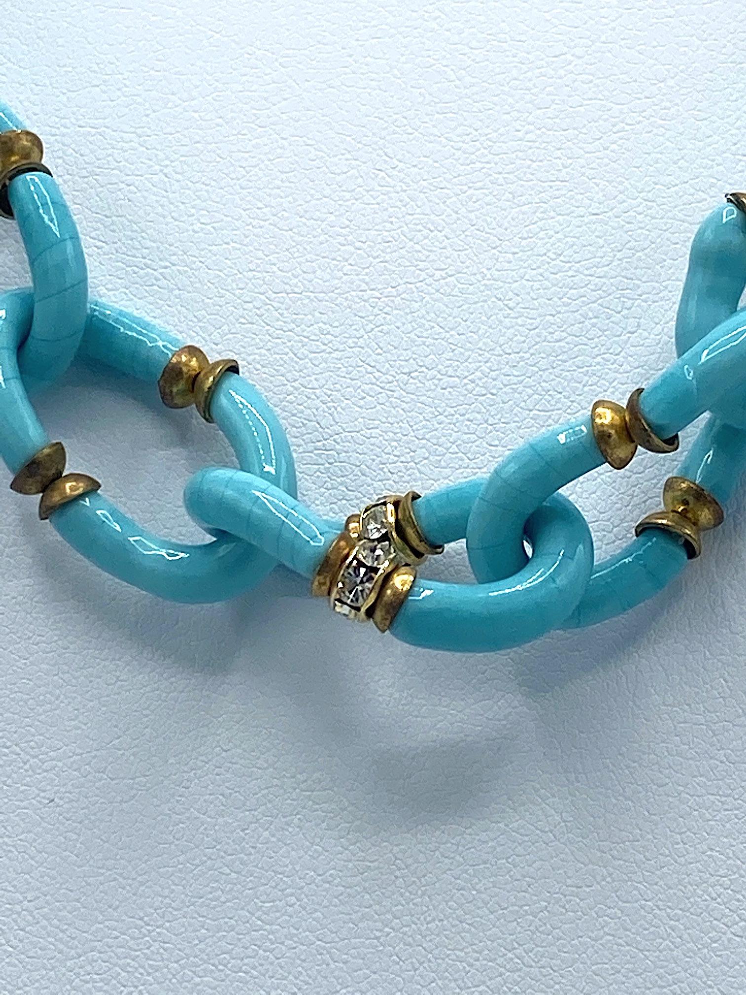 Archimede Seguso, Vetri d'Arte, for Chanel Turquoise Glass Chain Necklace, 1960s 5