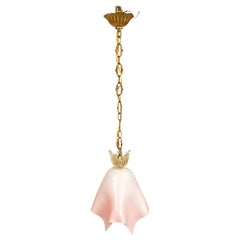 Archimedi Seguso Italian Venetian Murano Pink and Gold Lantern Pendant Lamp