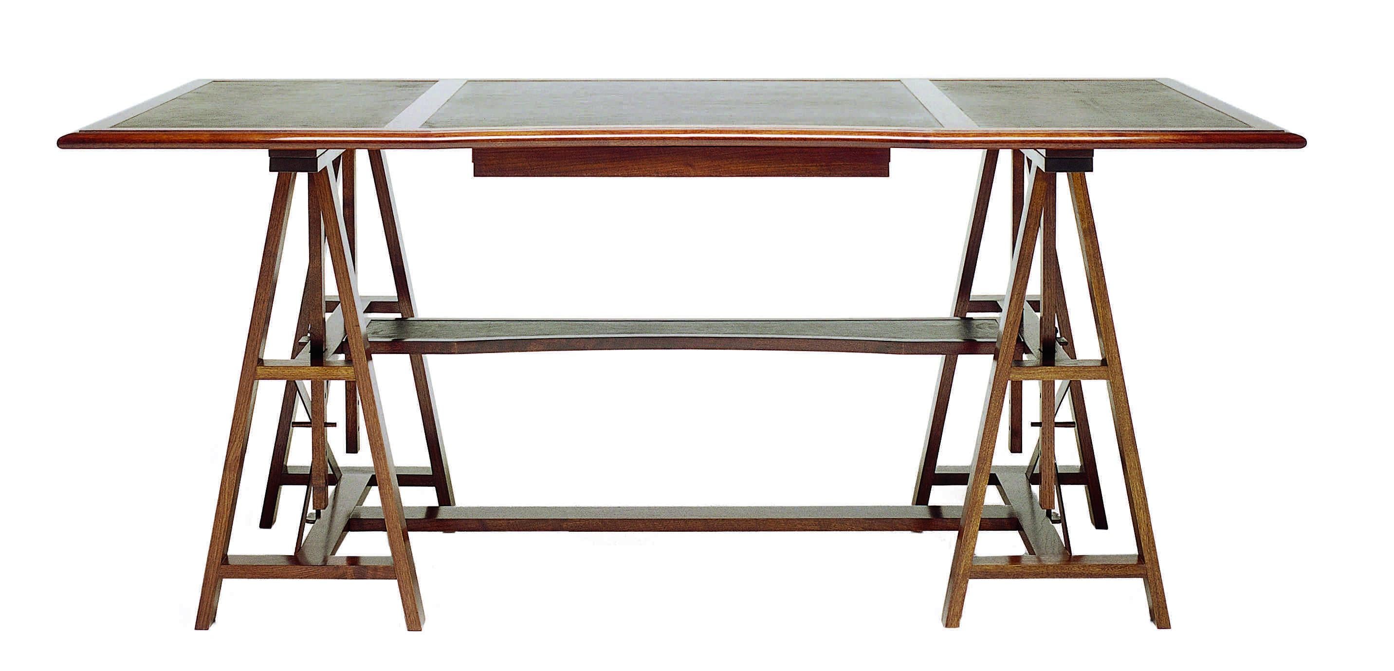 Architect Adjustable Desk with Black or Brown Leather Insets In New Condition For Sale In Ballard, CA