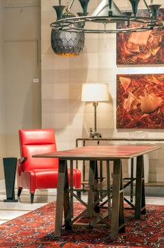 Architect Adjustable Desk with Red Leather Insets