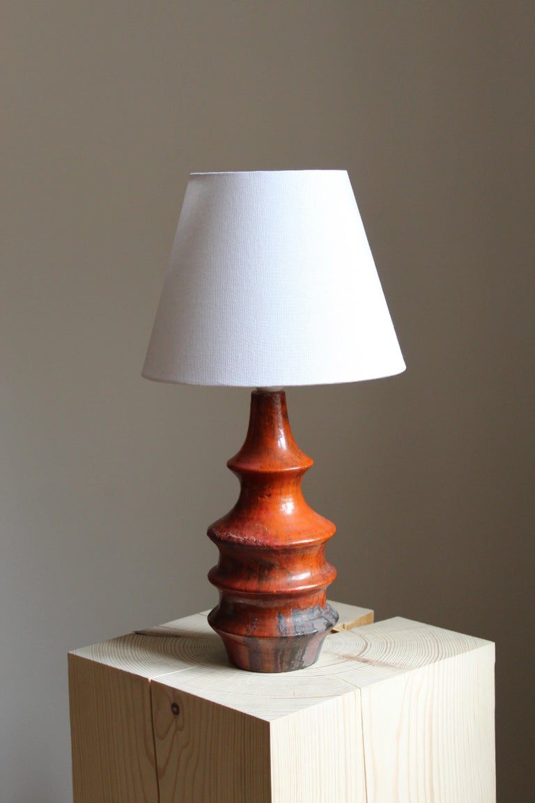 Architect B. Wernon, Studio Table Lamp, Red Glazed Stoneware, Denmark ...