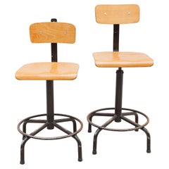 Vintage Architect Beech Adjustable Drafting Working Footstools