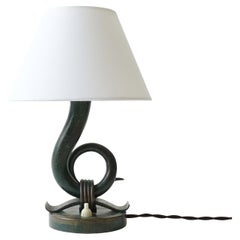 Architect Emilio Lancia green patinated brass Art Deco table lamp, Italy 1930s