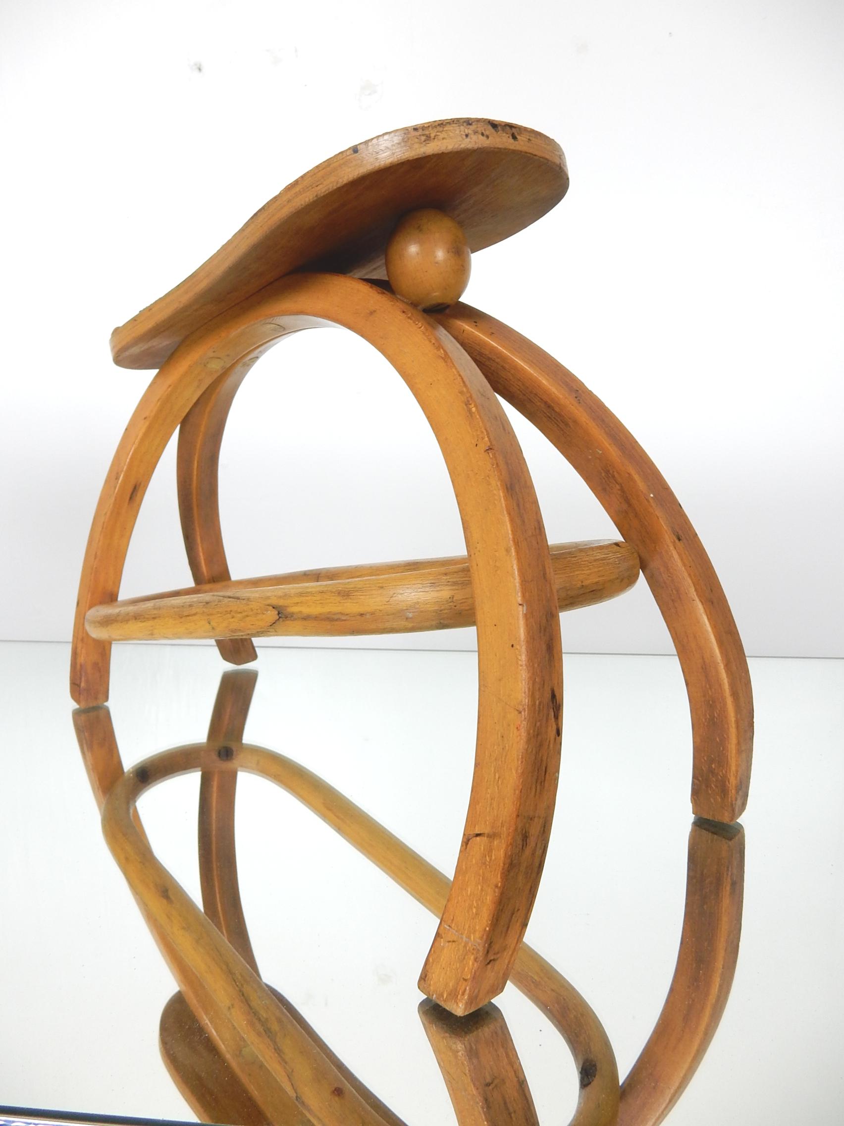 Rare Vienna secession era footrest designed by Josef Hoffmann for Thonet, circa 1907.
Bentwood construction with hard rubber top.
100% original condition.