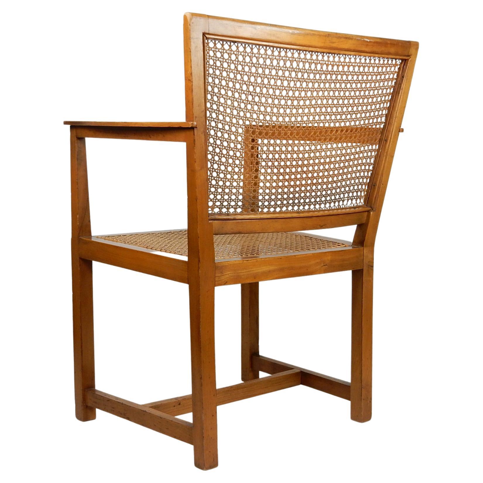 Oskar Strnad (1879-1935) Vienna, Austria architect, designed yellow Pine & cane arm chair. 
Circa 1920's. Exceptionally rare, museum piece.
Provenance, purchased from the Strnad family estate (his niece, of Tucson Arizona).
Was told it was his