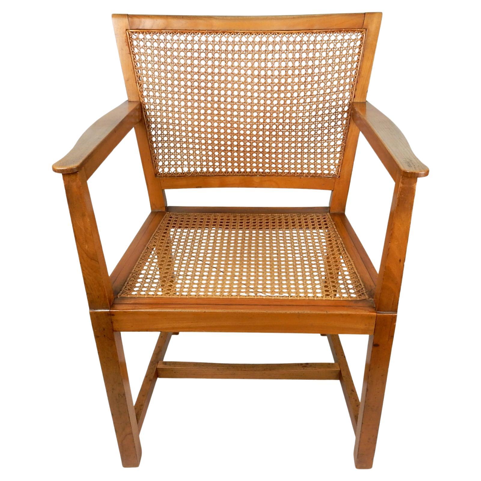 Architect Oskar Strnad 1879-1935 Pine & Cane Arm Chair 1920's Art Deco In Good Condition For Sale In Las Vegas, NV