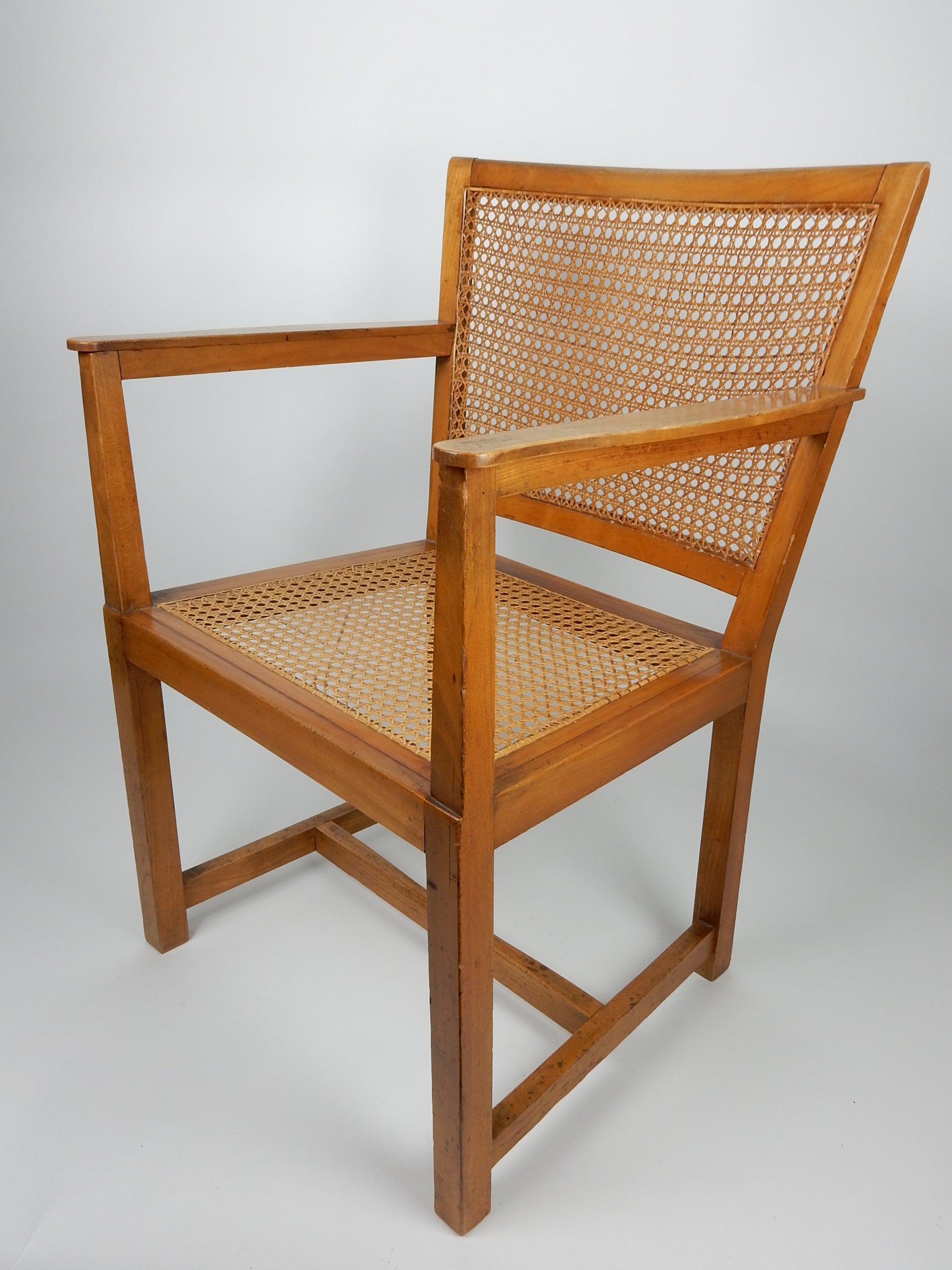 Architect Oskar Strnad 1879-1935 Pine & Cane Arm Chair 1920's Art Deco For Sale 1