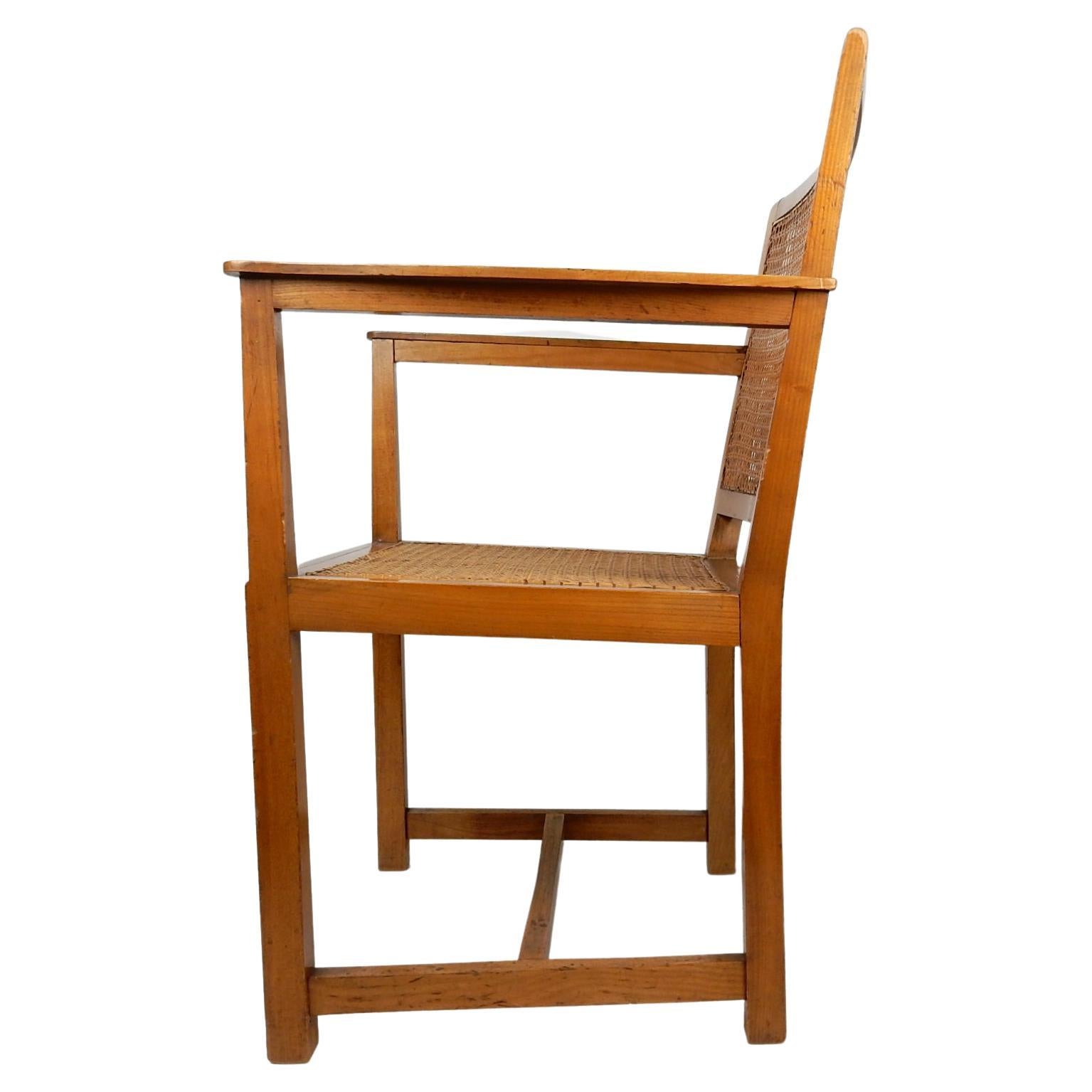 Architect Oskar Strnad 1879-1935 Pine & Cane Arm Chair 1920's Art Deco For Sale 3