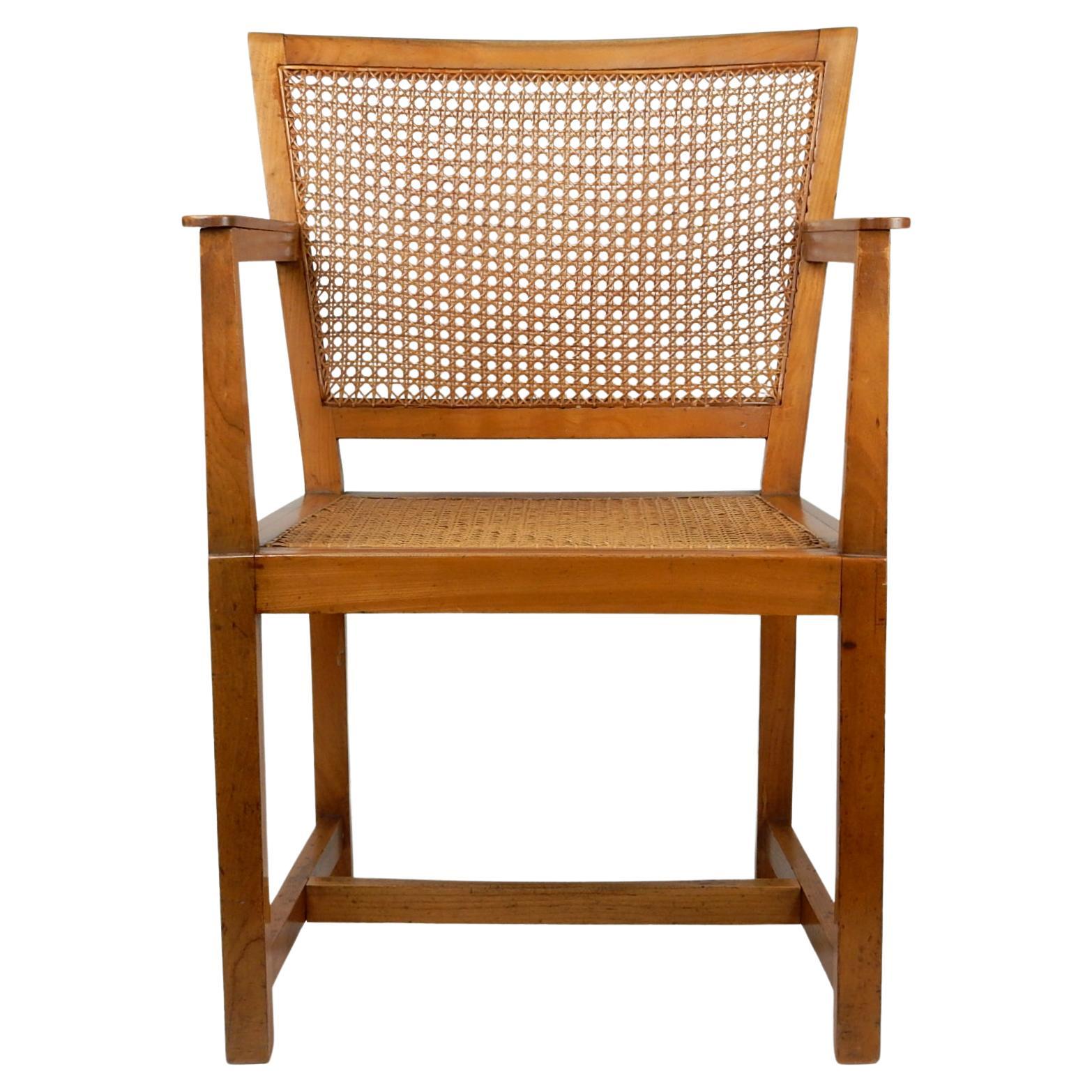Architect Oskar Strnad 1879-1935 Pine & Cane Arm Chair 1920's Art Deco For Sale