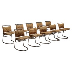 Architect Raymond Rombouts Cognac Leather, Steel Dining Chairs,Late 20th Century