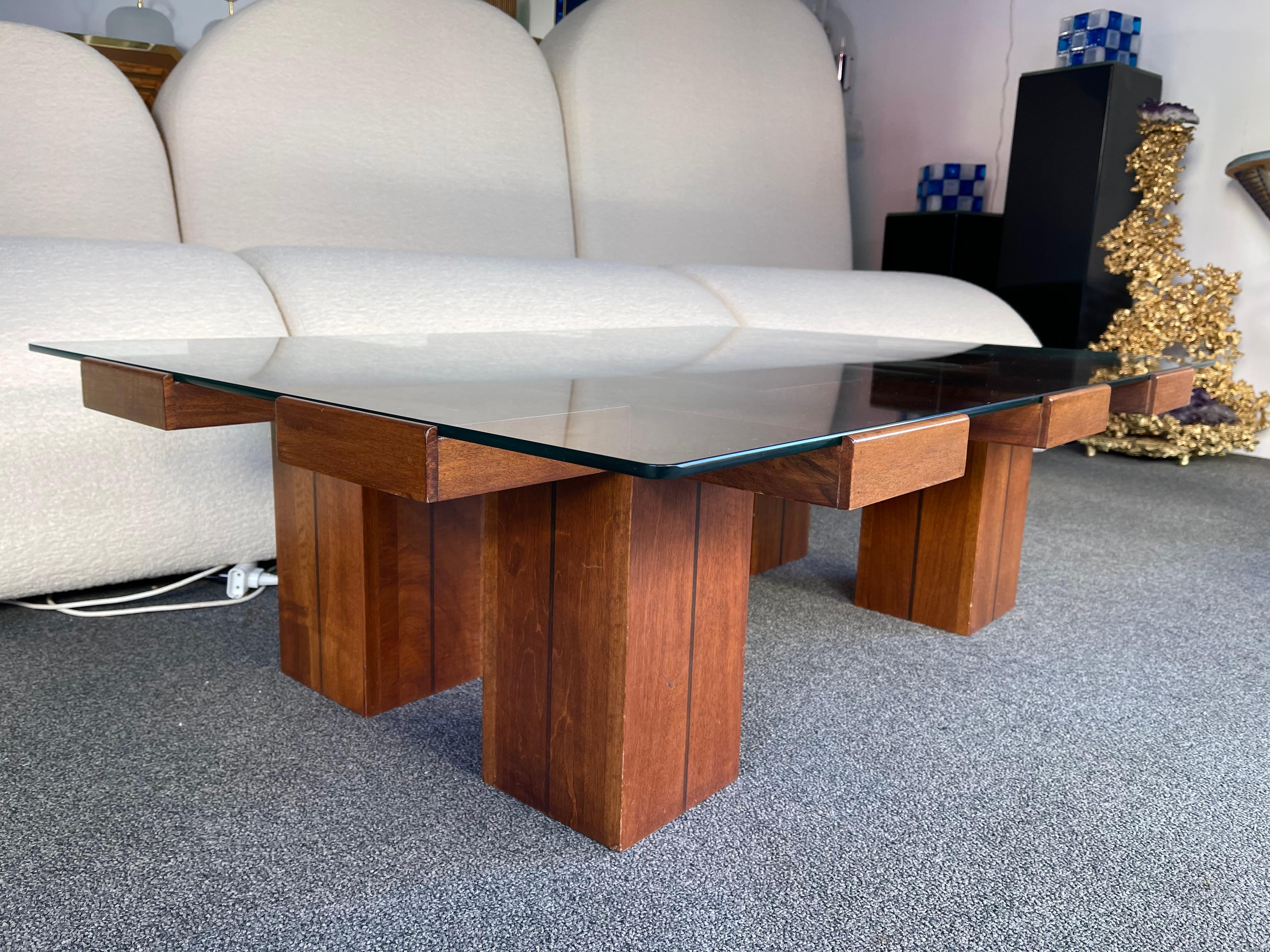 Mid-Century Modern Architect Wood Coffee Table, Italy, 1970s