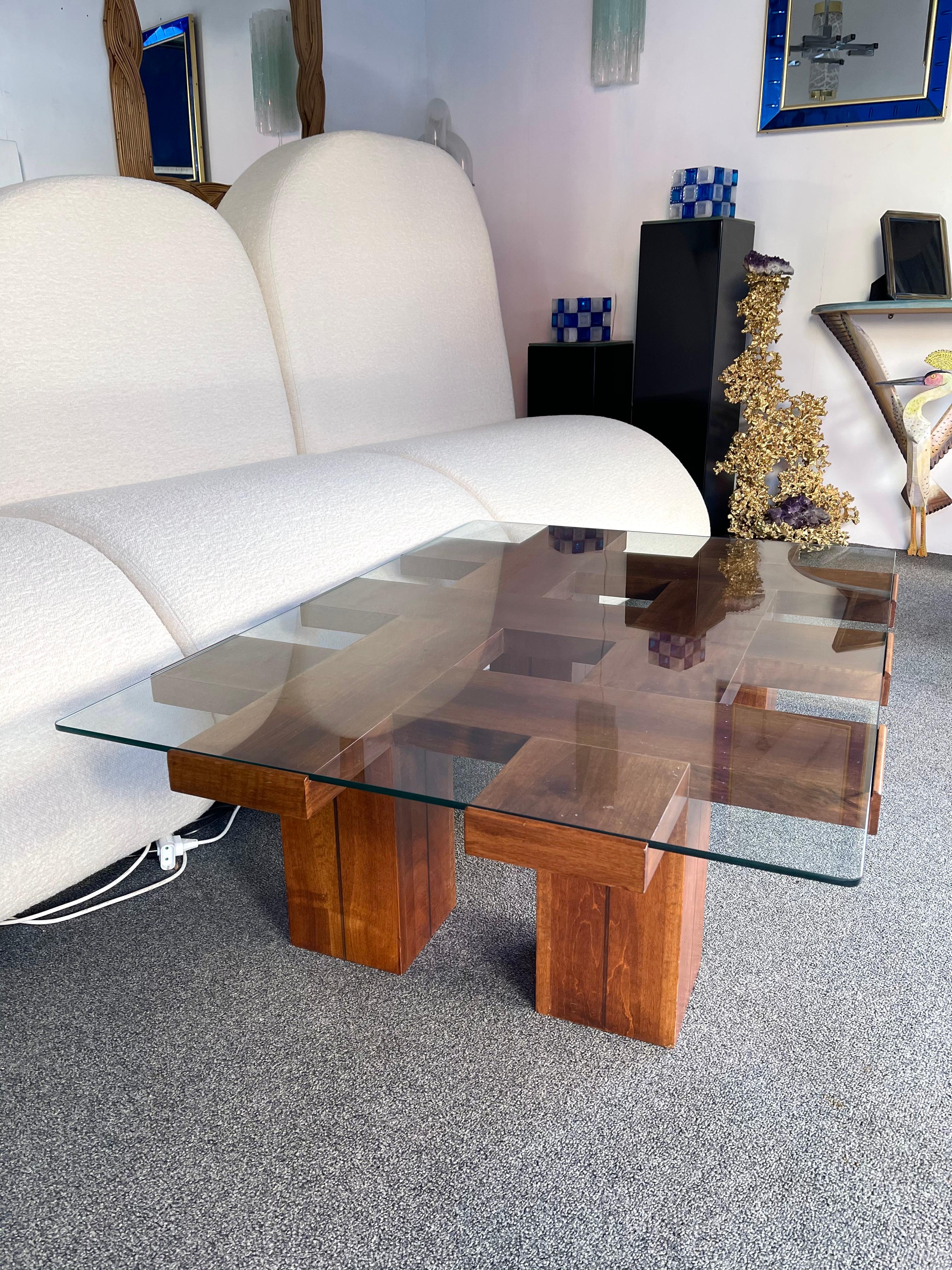 Architect Wood Coffee Table, Italy, 1970s In Good Condition In SAINT-OUEN, FR