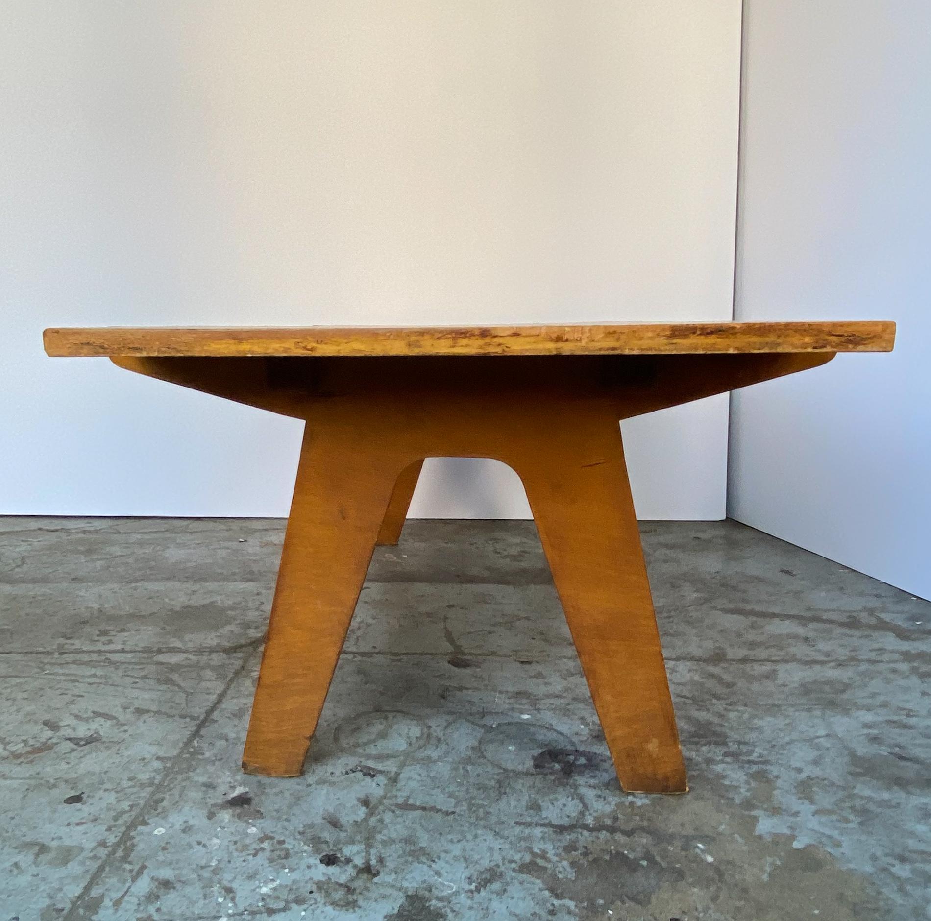 Carved Architectonic Cut Plywood Midcentury Cocktail Table For Sale