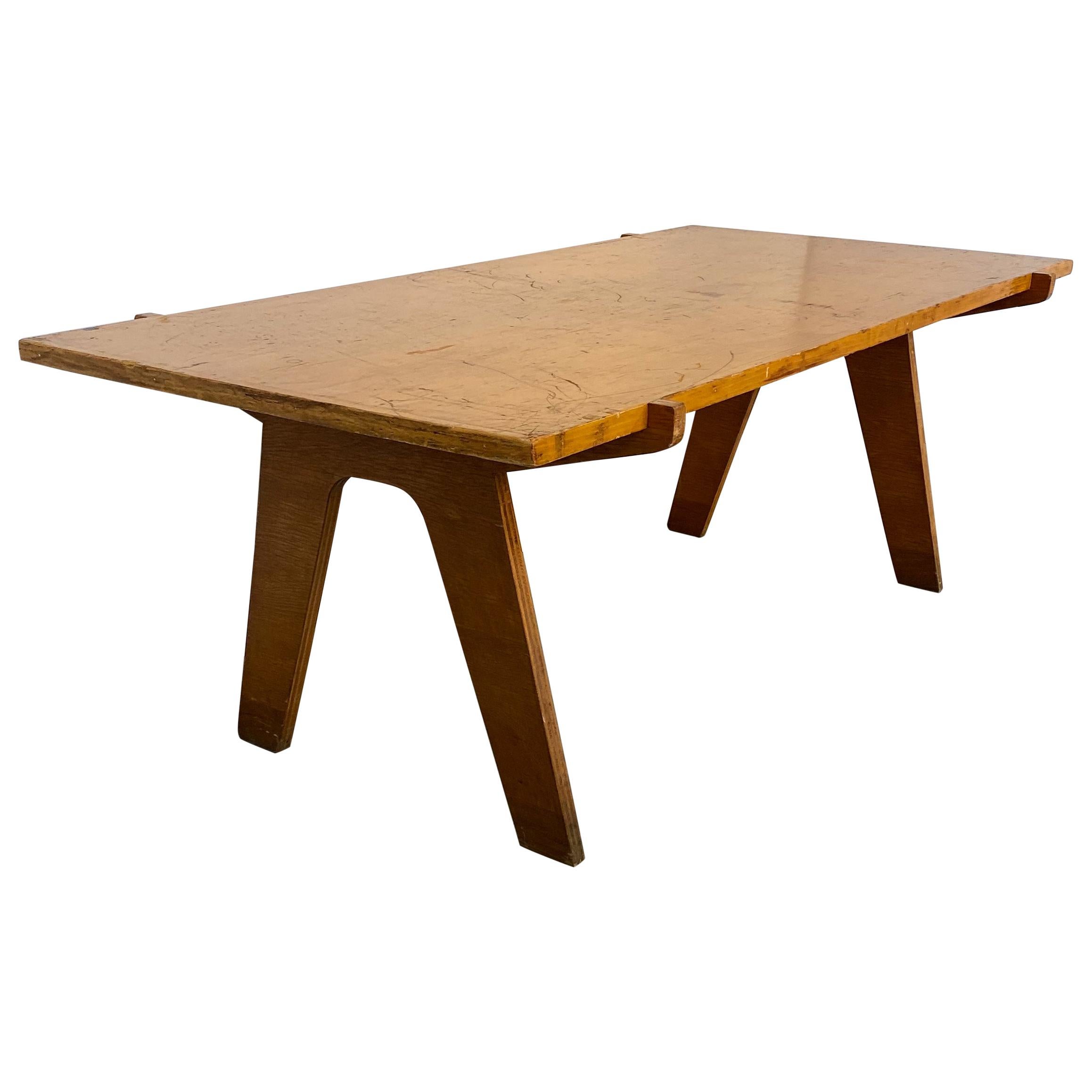 Architectonic Cut Plywood Midcentury Cocktail Table For Sale