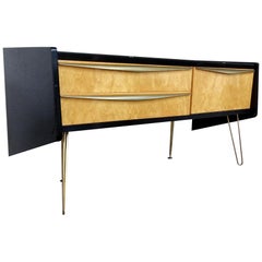 Mid Century Black Blond Wood Sideboard, Vereinigte Werkstätten, 1950s