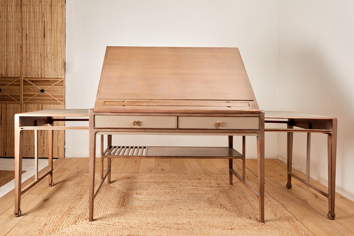 French Architect's desk, wood and metal, circa 1970, France. For Sale