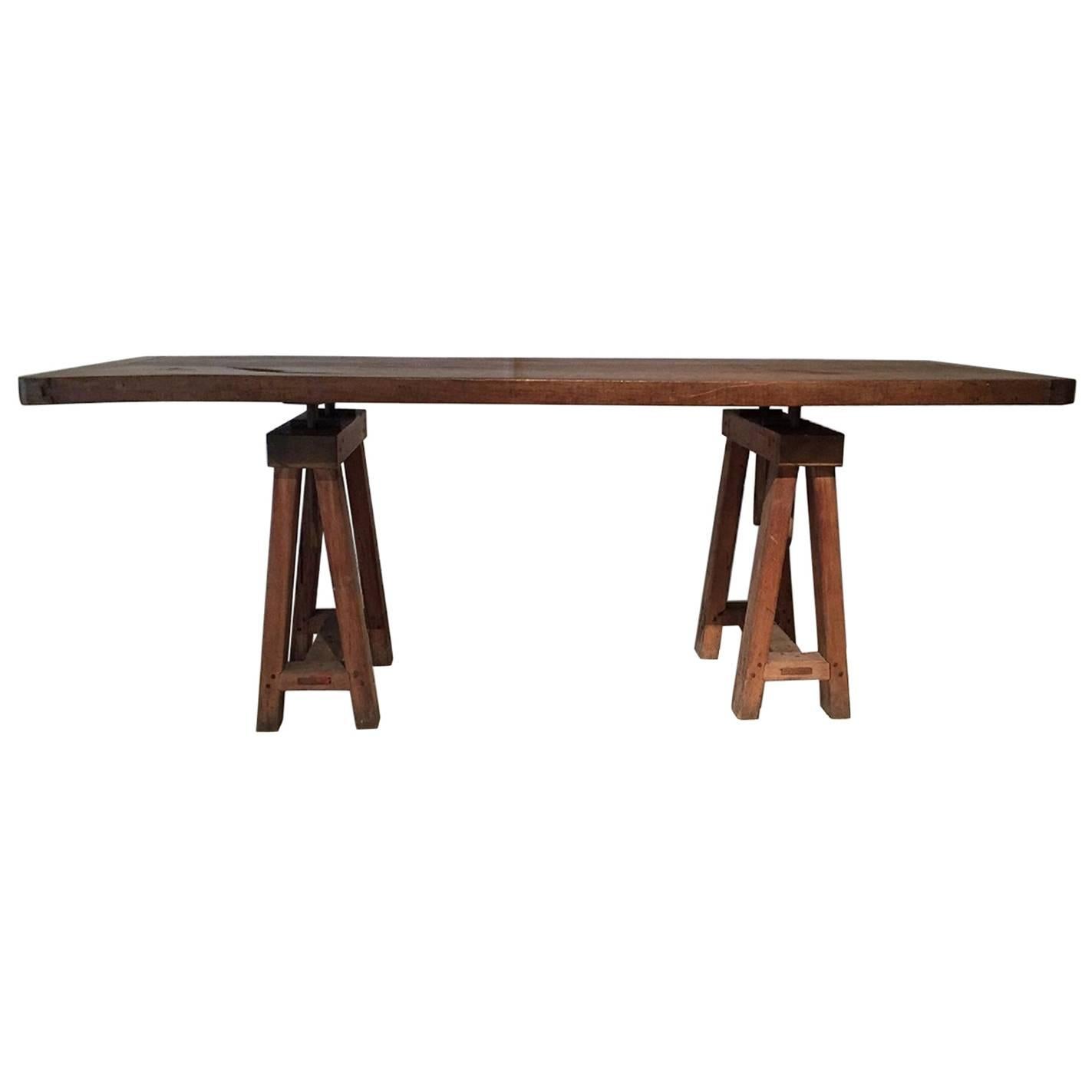 Architects Drafts Table on Adjustable Trestles