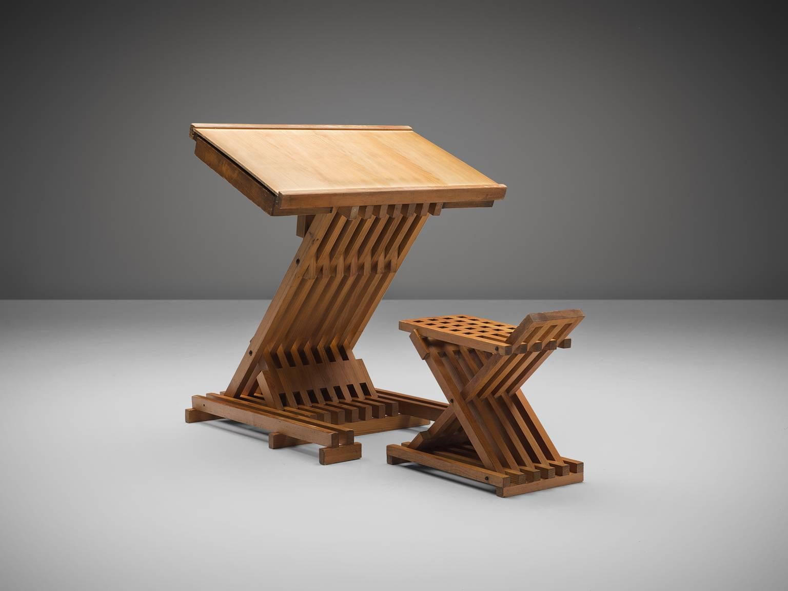 French Architects Drawing Table and Stool in Pine