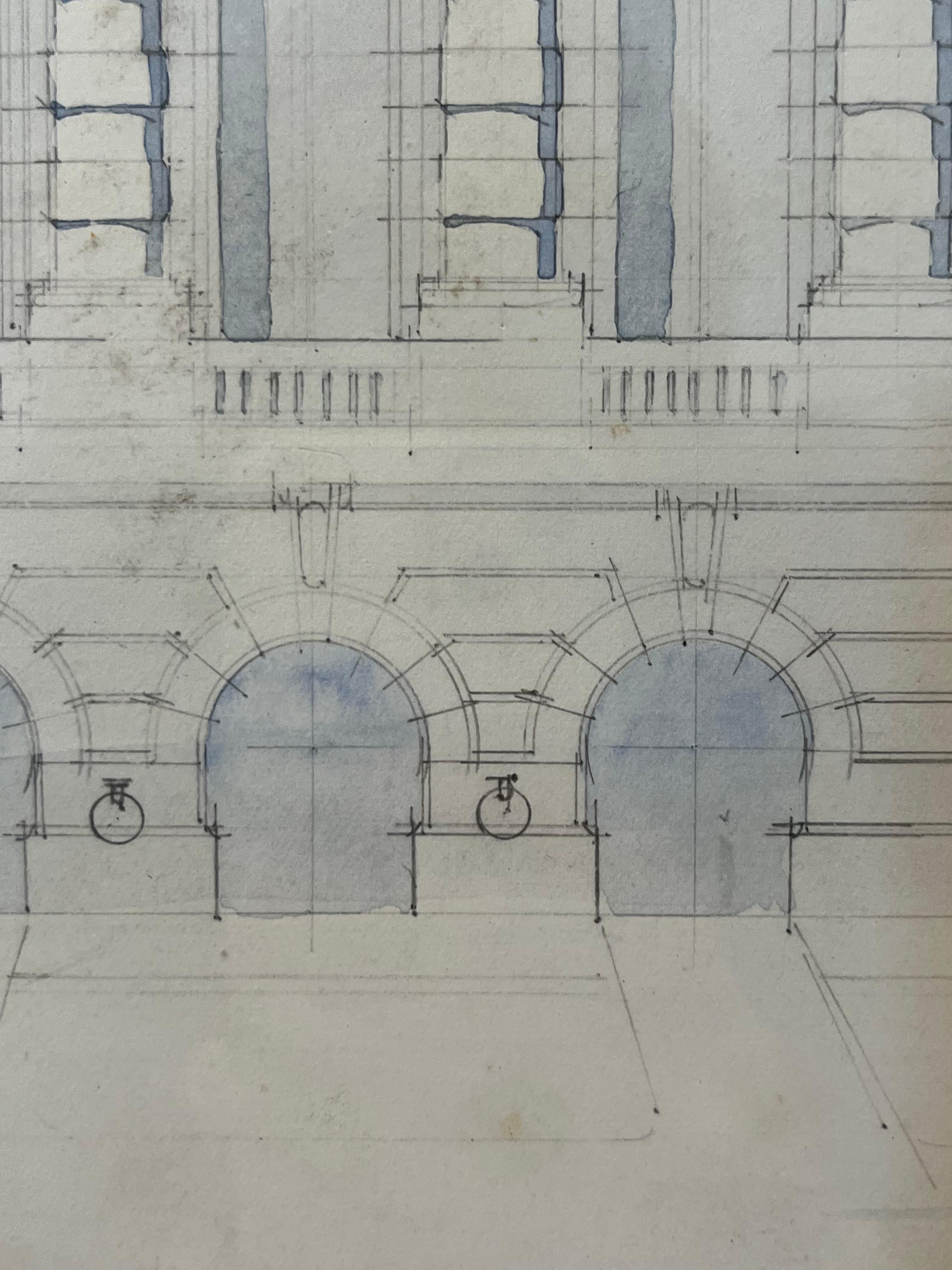 Architektenskizze – gerahmt – Frankreich – 19. Jahrhundert (Papier) im Angebot