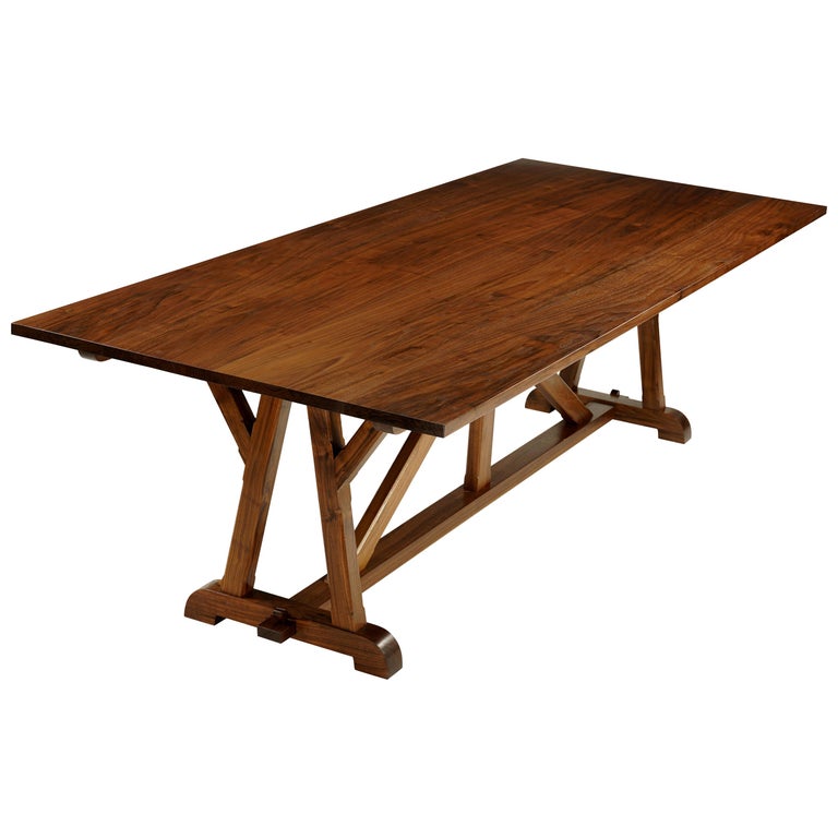 Arts and Crafts–style dining table in walnut, 2020, offered by Thomas Newman Studio