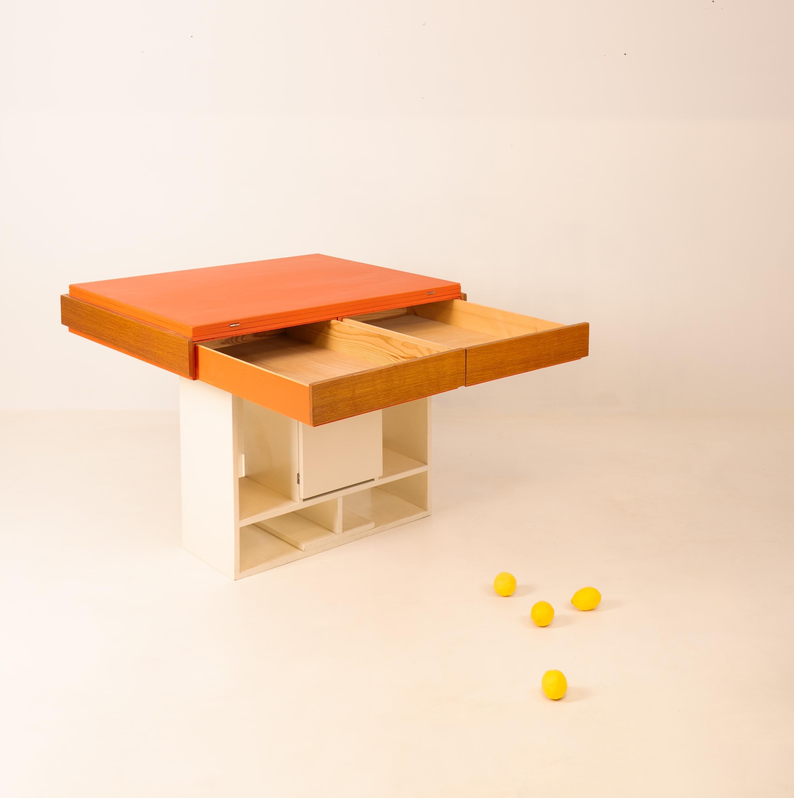 Wood Architect's work, Lacquered system table, circa 1970 For Sale