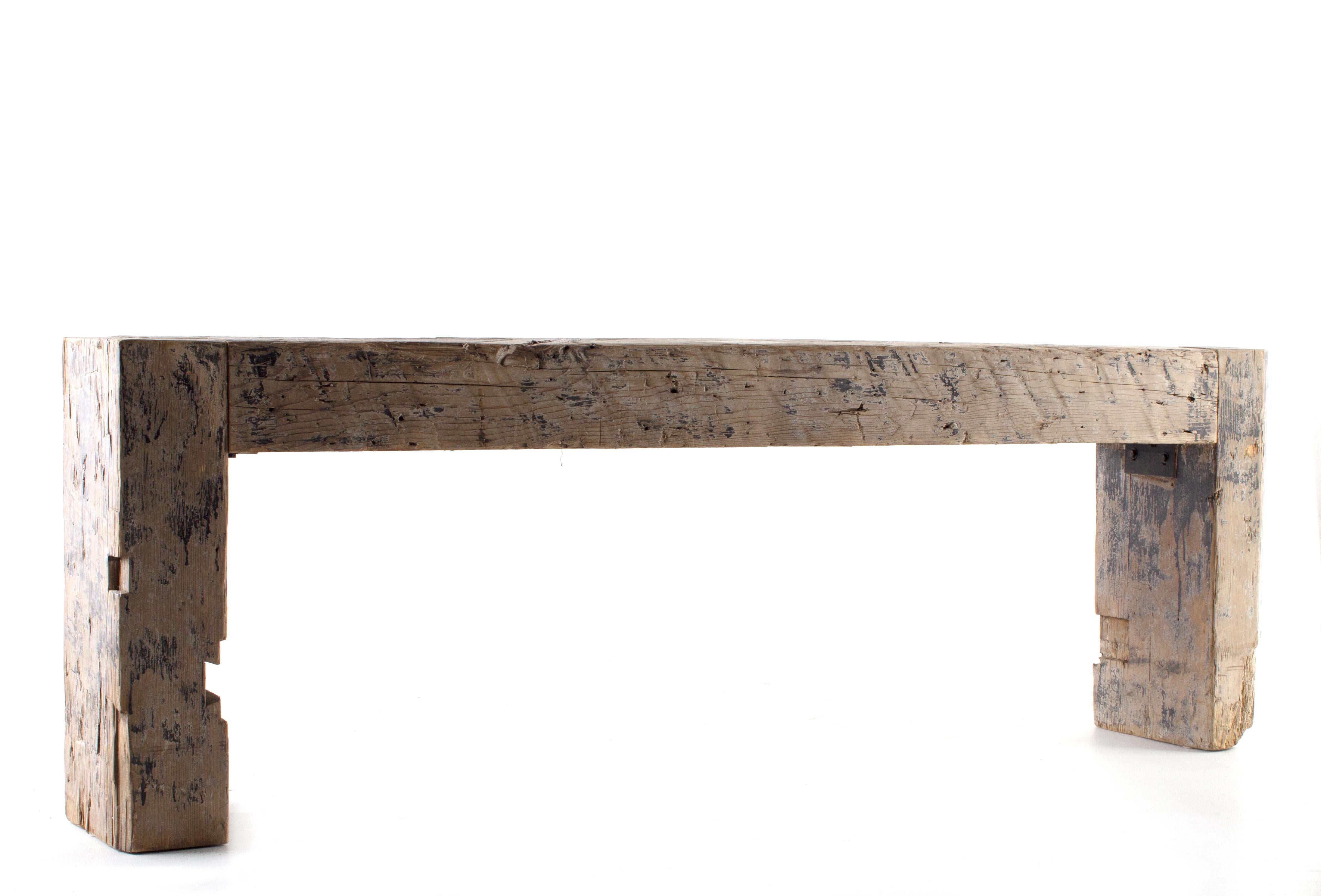 Architectural beam console reclaimed pine elements.