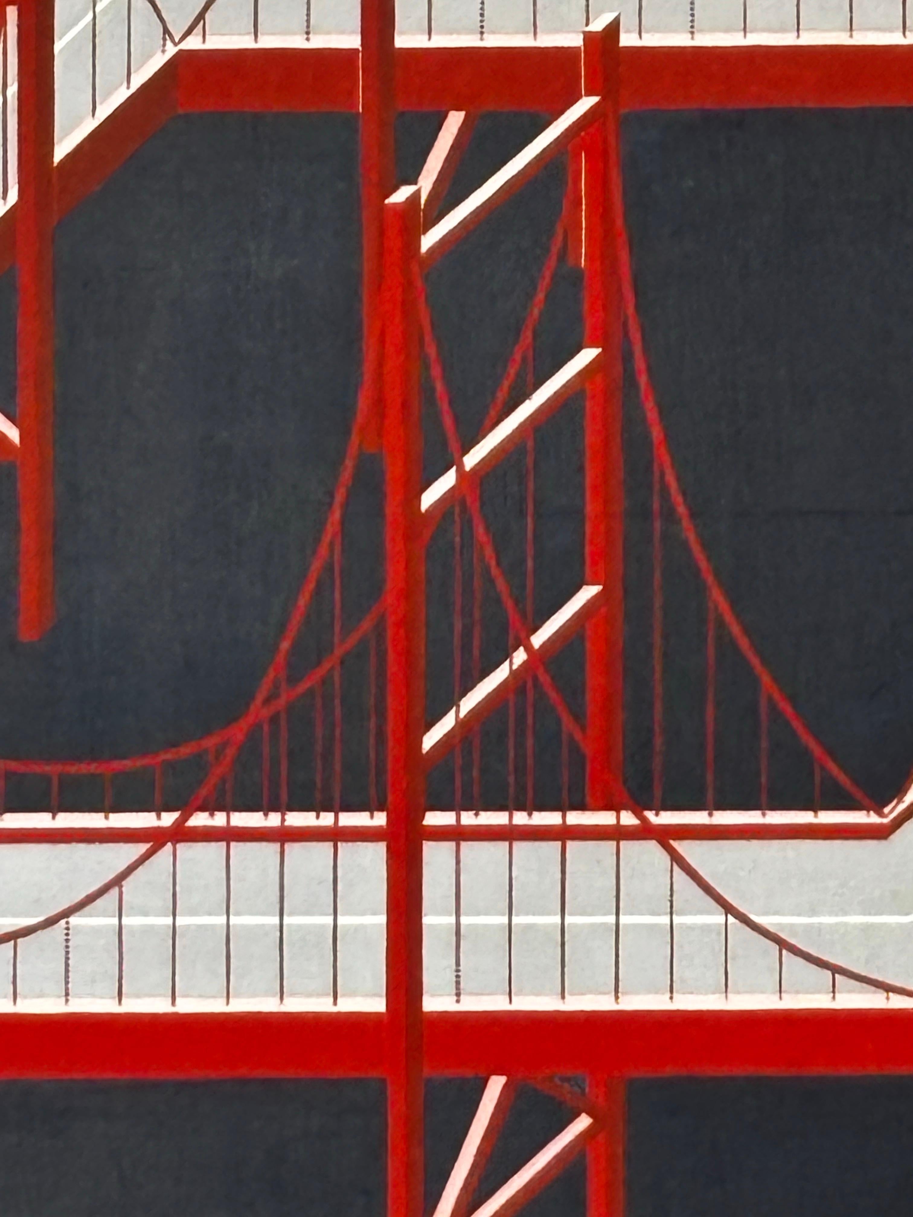La peinture du pont sans fin, un clin d'œil à l'Artistics I.C. Escher.  Acrylique sur toile en rouge et gris sur fond sombre.  Dans l'ensemble, il est en bon état.  Artistics de Philadelphie/ Brooklyn, cette peinture date de la fin des années 1990.