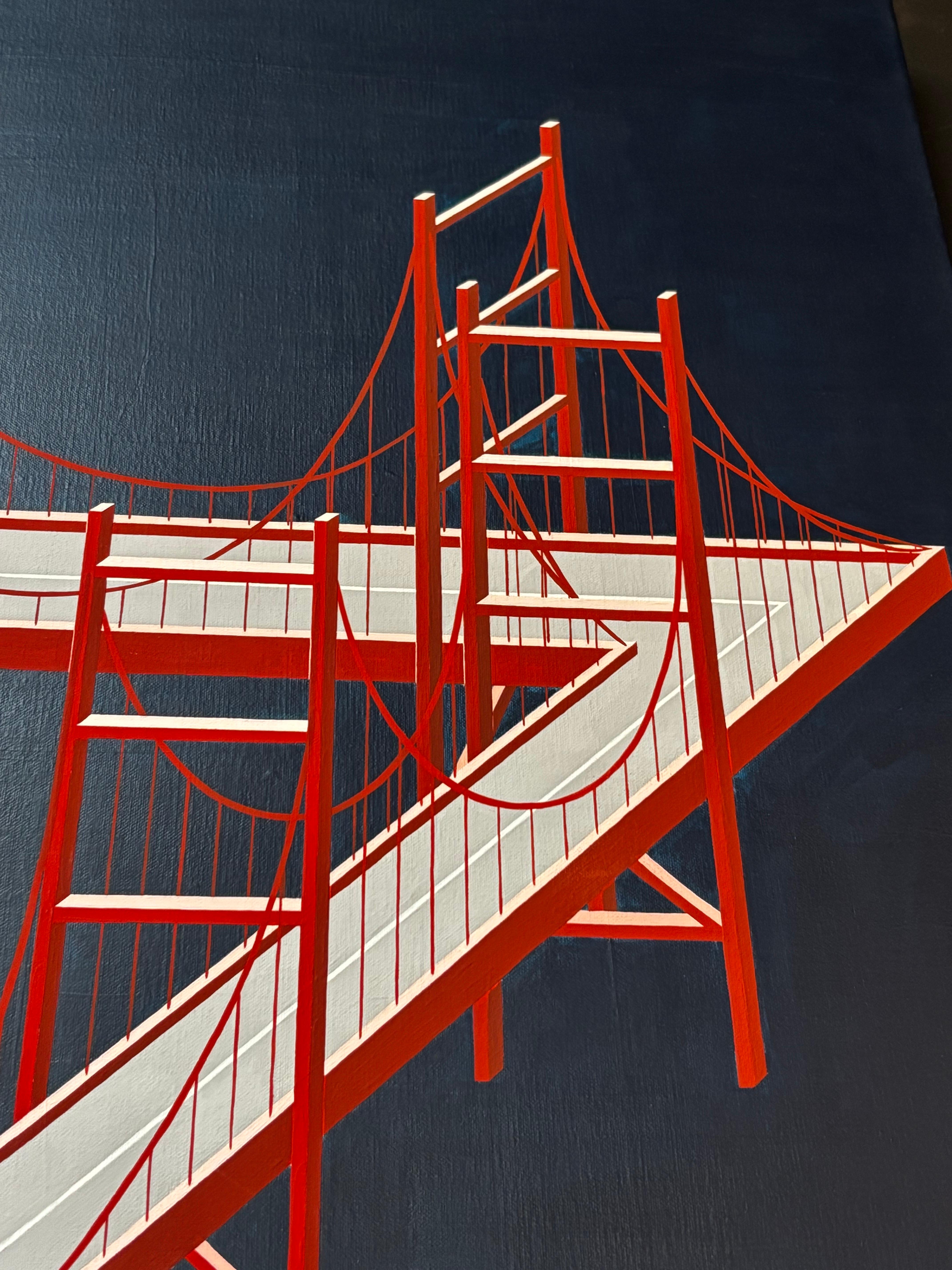 20ième siècle Peinture d'un pont architectural par Jon Widman en vente
