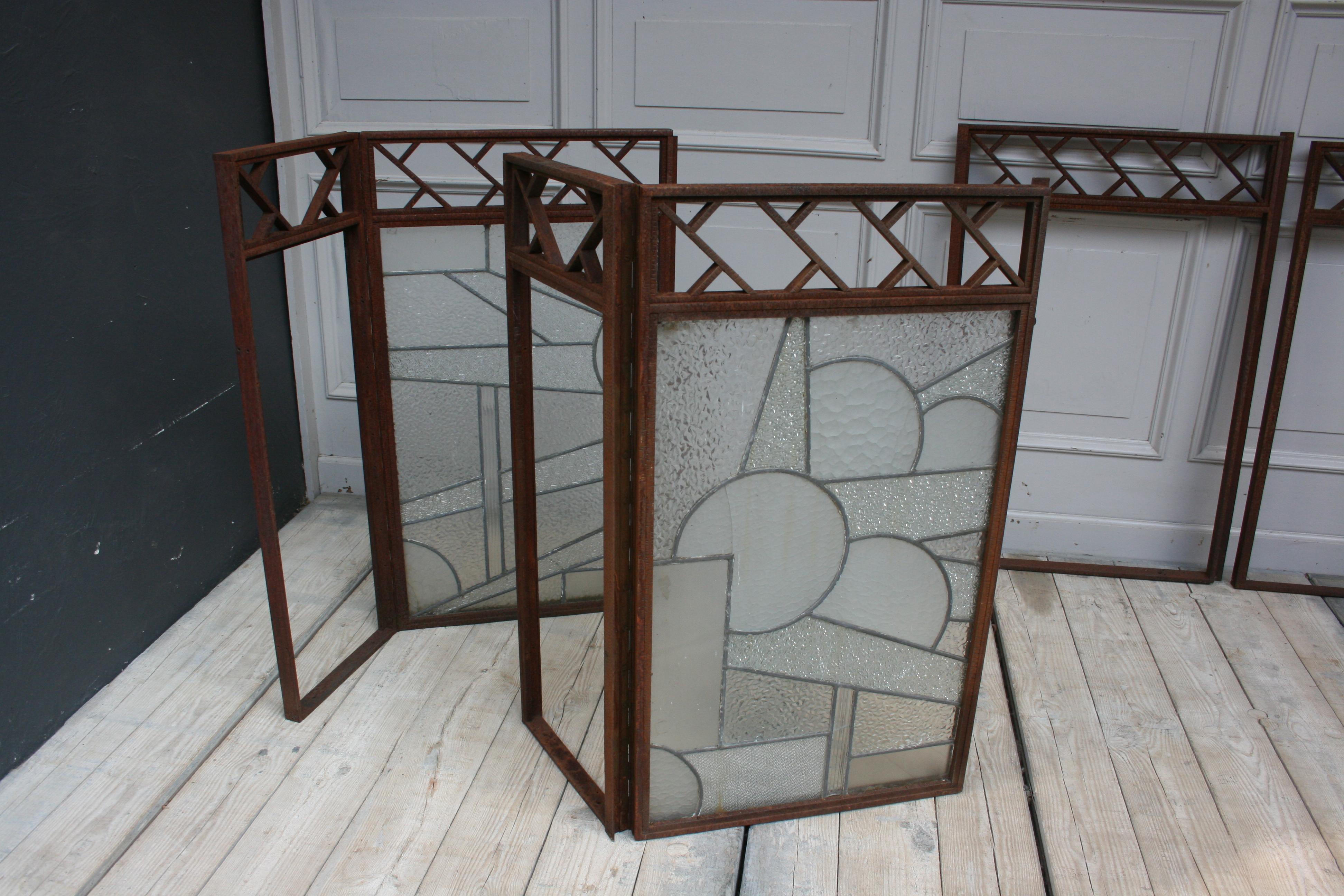 Architectural Iron Art Deco Windows, Set of 4 For Sale 12