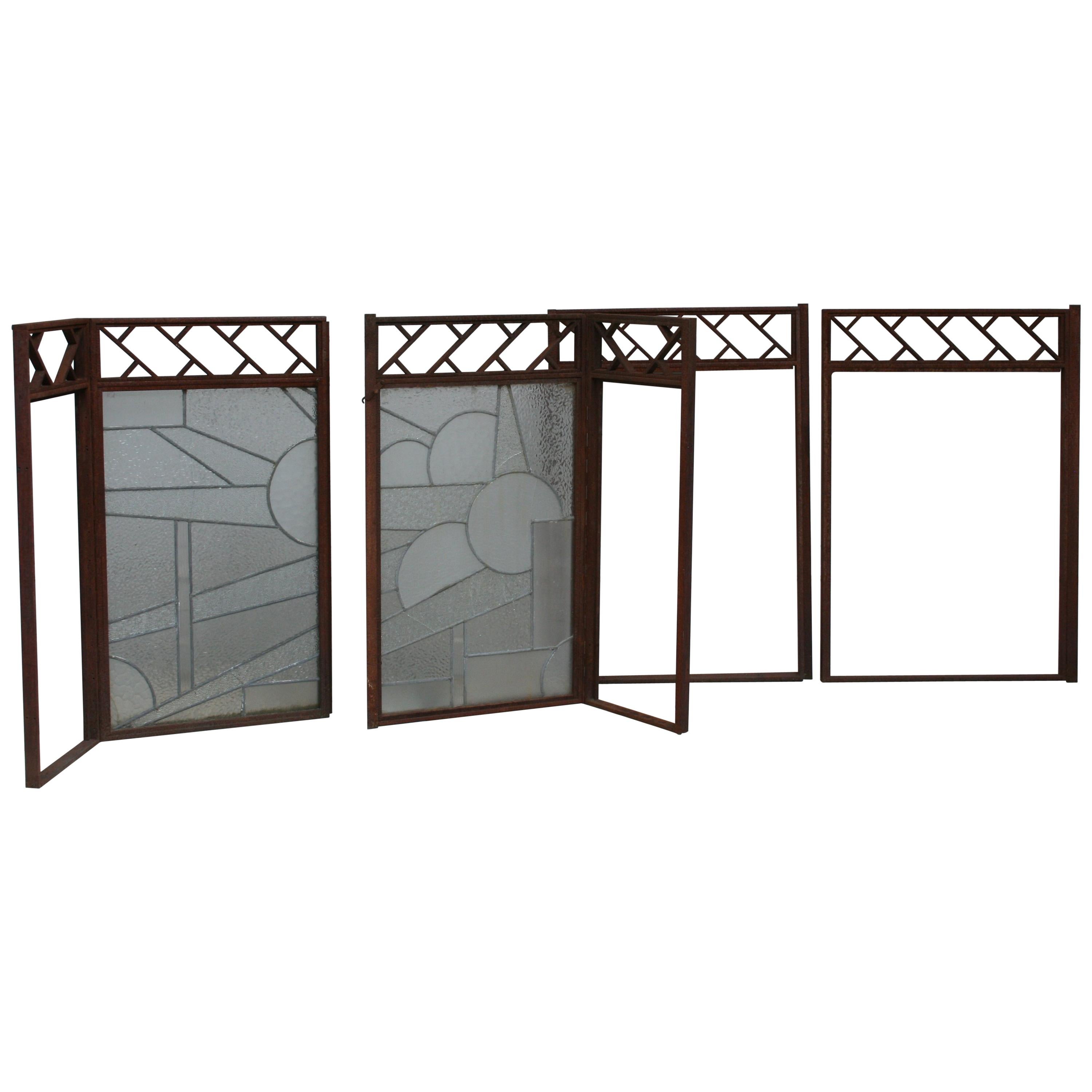 Architectural Iron Art Deco Windows, Set of 4