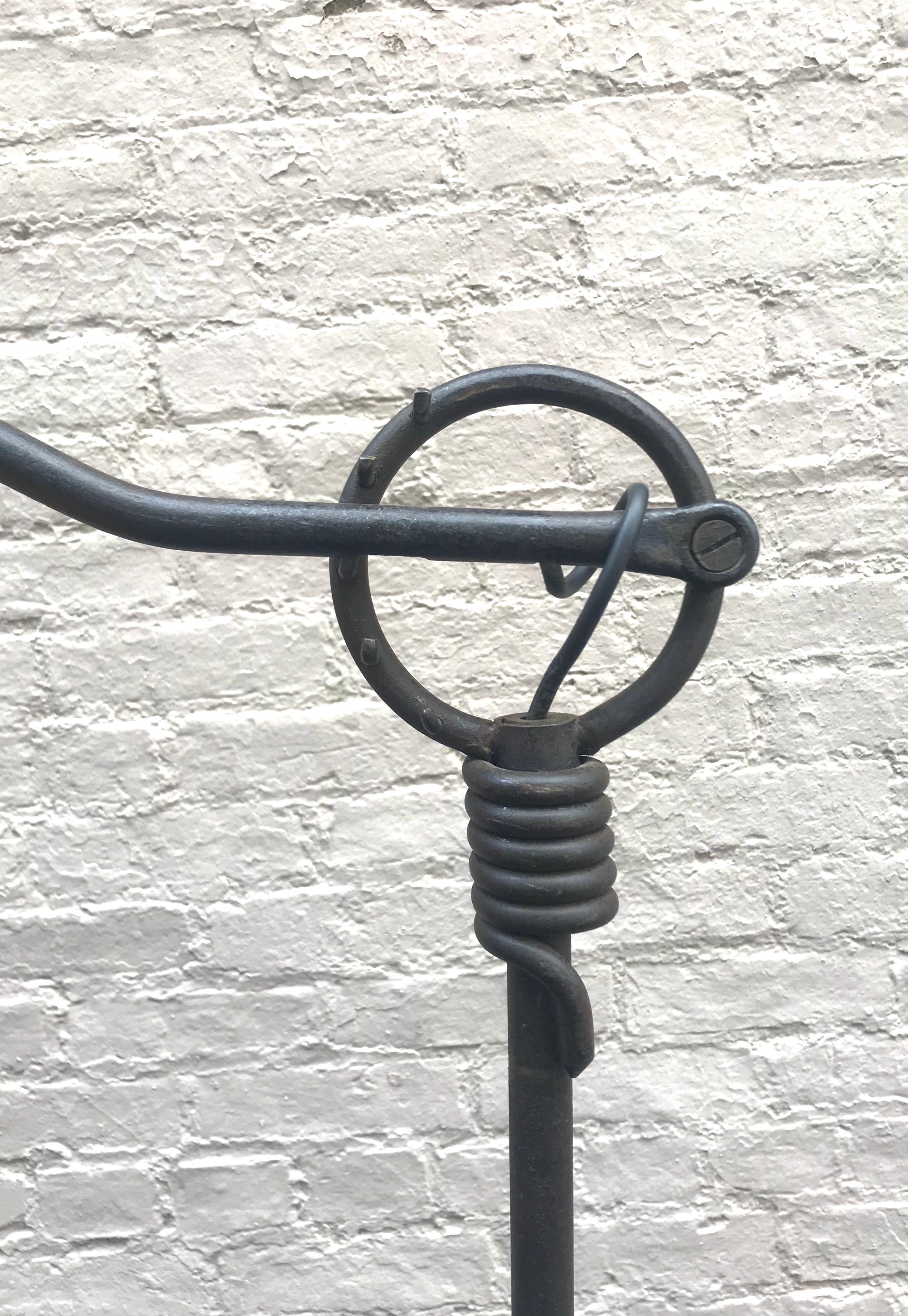 Architectural 1950s French Wrought Iron Ratchet Floor Lamp In Excellent Condition In Washington, DC