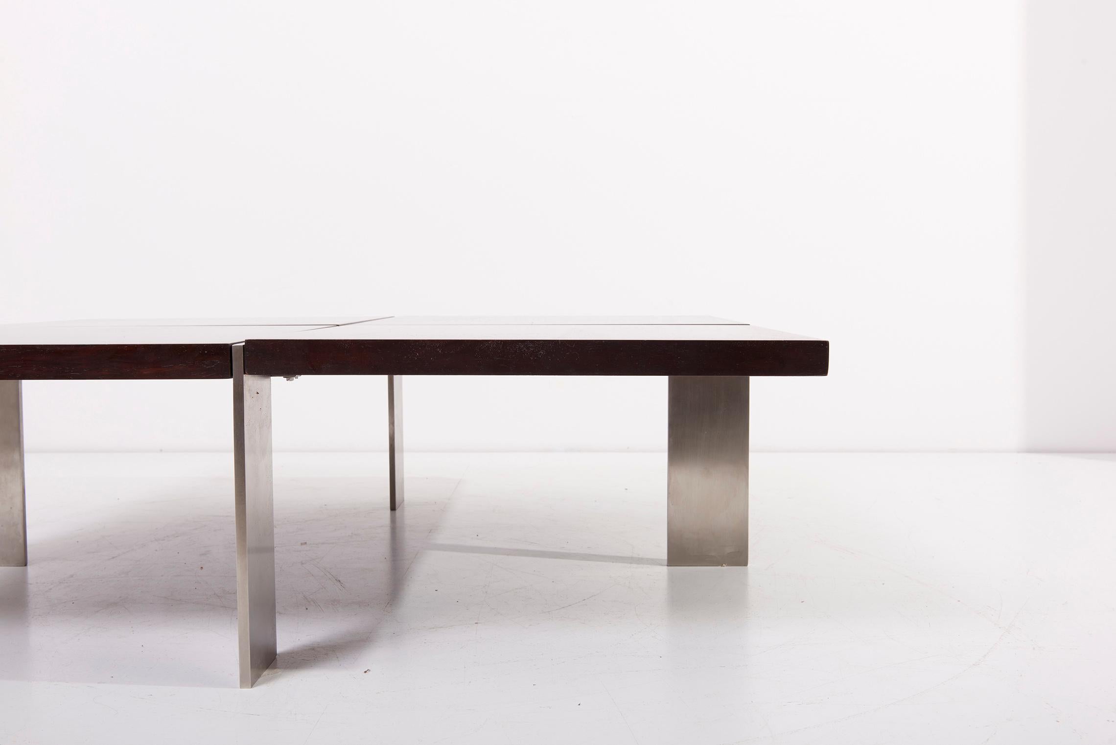 Architectural 1960s Coffee Table in Steel and Wood 4