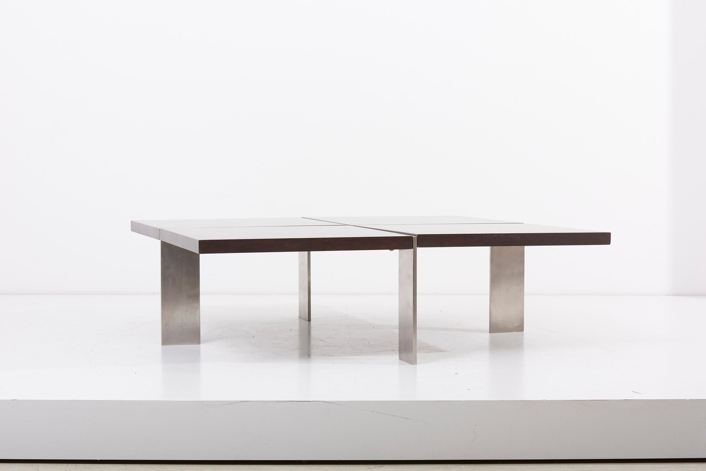 German Architectural 1960s Coffee Table in Steel and Wood