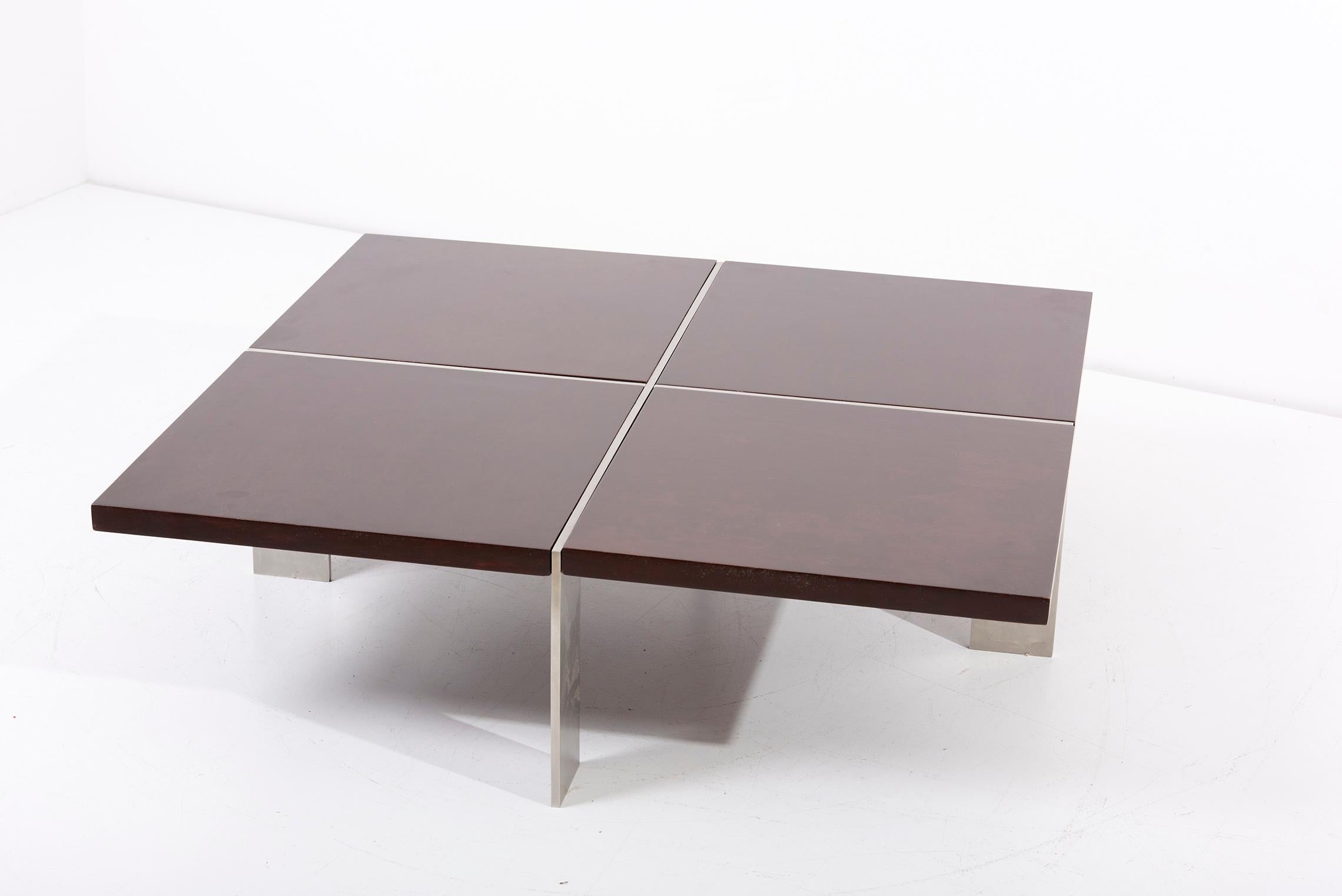 Architectural 1960s Coffee Table in Steel and Wood In Good Condition In Berlin, DE