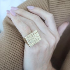 ARCHITECTURAL 1970 Modernist Bridge Bricks Ring In Solid 14Kt Yellow Gold
