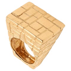 Anello ARCHITETTURALE 1970 Modernista Ponte di Mattoni in oro giallo massiccio 14Kt