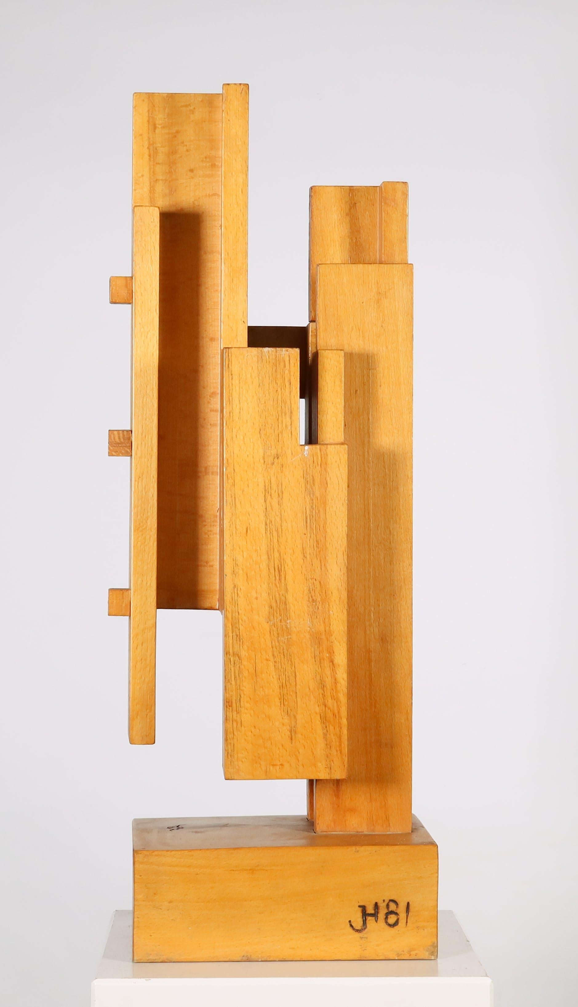 Architectural 1980s Dutch Constructivist Solid Wood Sculpture, De Stijl For Sale 5