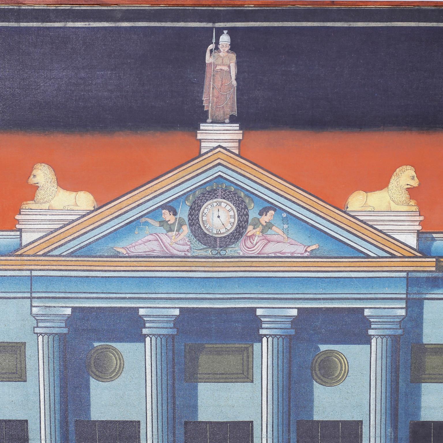 20ième siècle Peinture acrylique d'architecture sur toile en vente