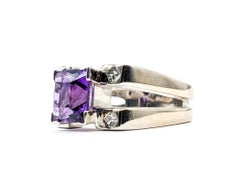 Architectural Amethyst & Diamond Ring in 14k White Gold