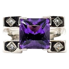 Architectural Amethyst & Diamond Ring in 14k White Gold
