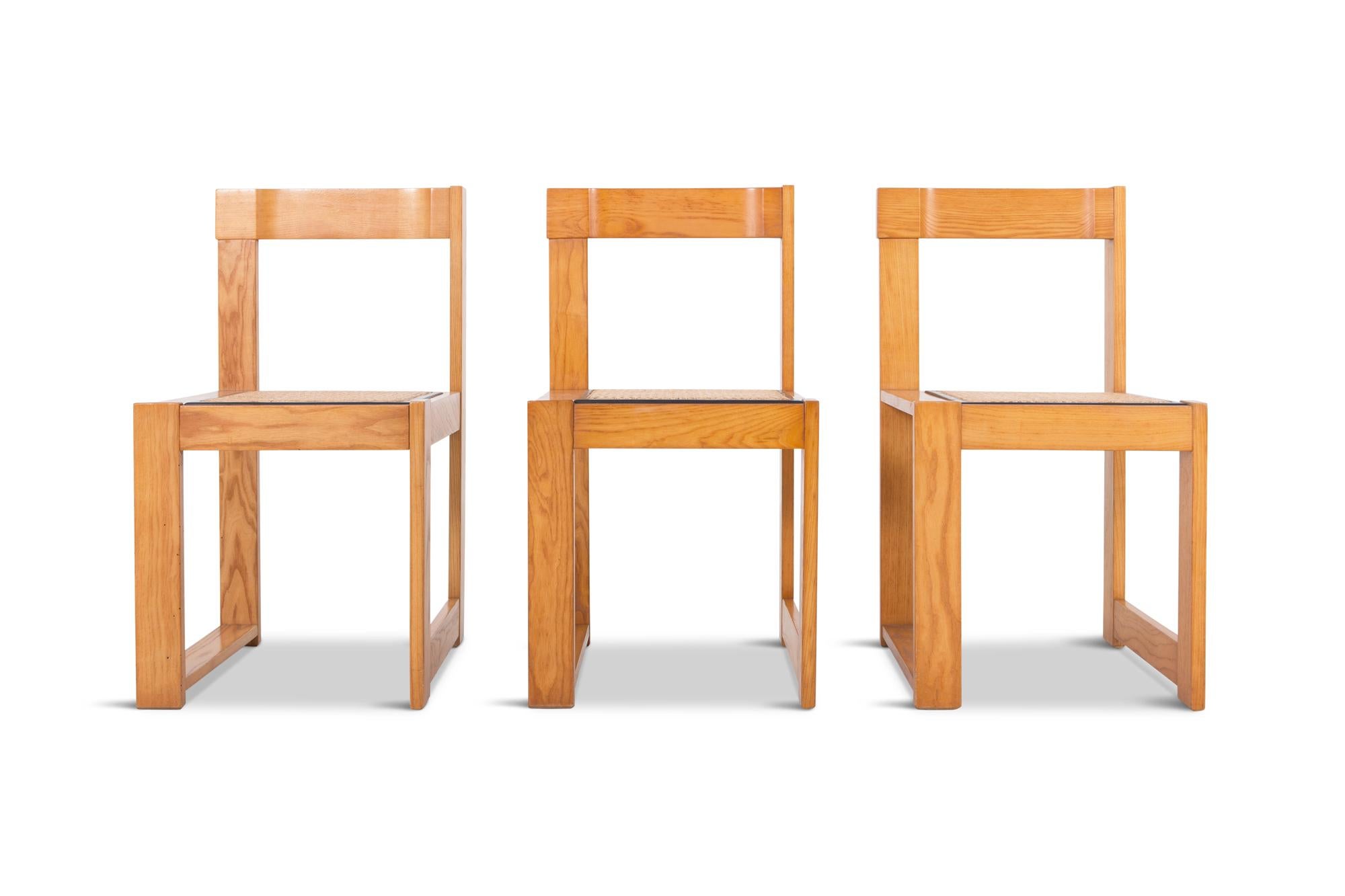 Wicker Italian post-modern dining chairs in pine, set of six