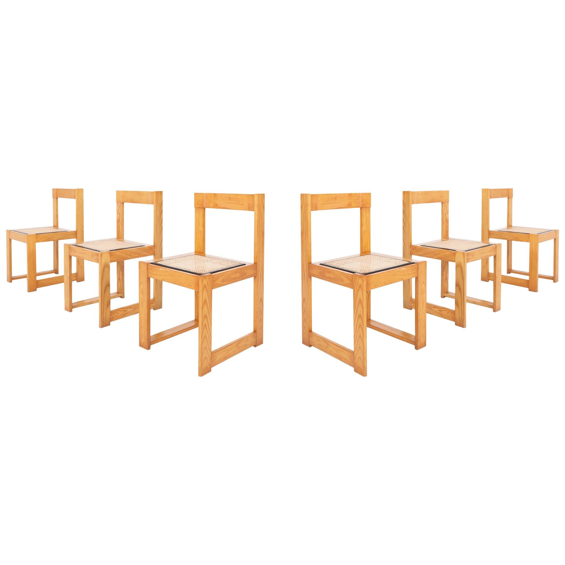 Italian post-modern dining chairs in pine, set of six