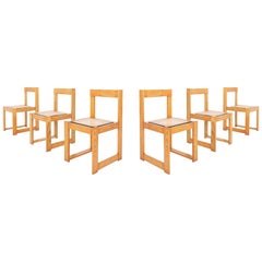 Italian post-modern dining chairs in pine, set of six