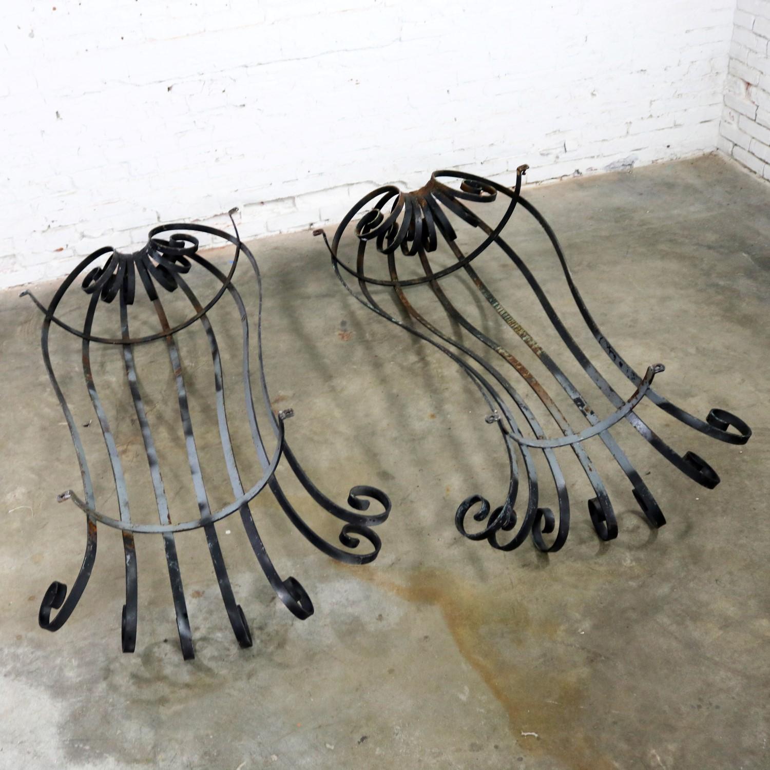 Architectural Antique Window Guards or Wall Urn Planters Hand-Wrought Iron 6