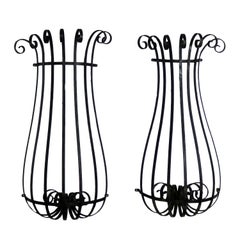 Architectural Vintage Window Guards or Wall Urn Planters Hand-Wrought Iron