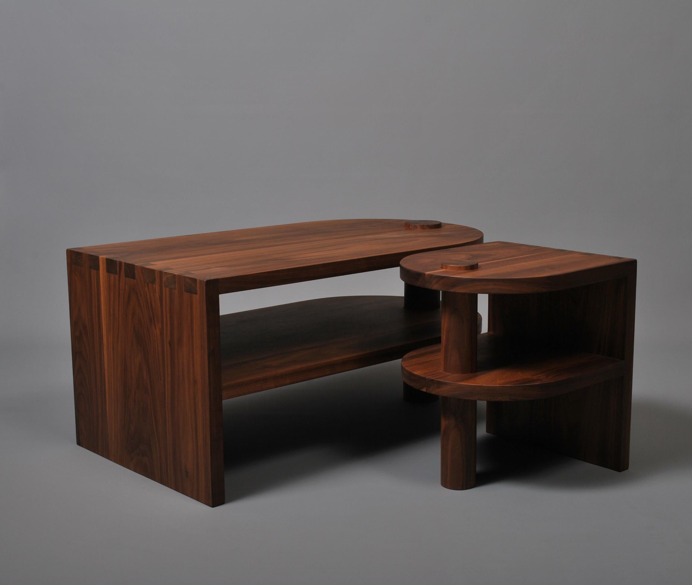 Contemporary Handcrafted Architectural Walnut Coffee Table For Sale