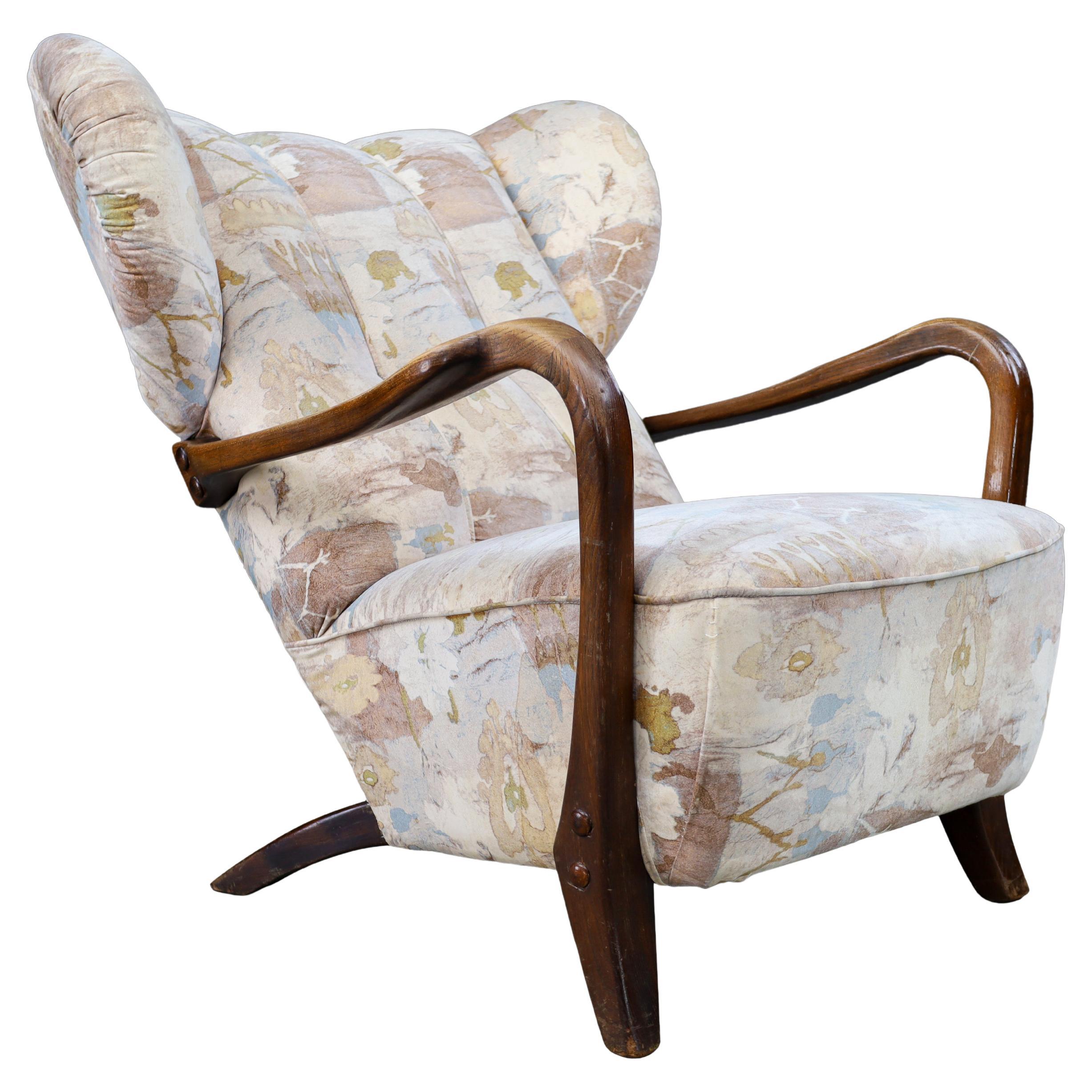 Architectural Art Deco Oak Wingback Chair, Prague, Czech Republic, 1920s For Sale